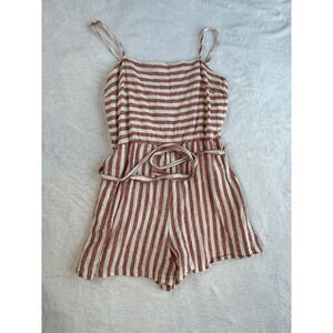 C & C 100% Linen Jumper/Romer Red/White Stripes, Size 10 Zipper, Waist Tie